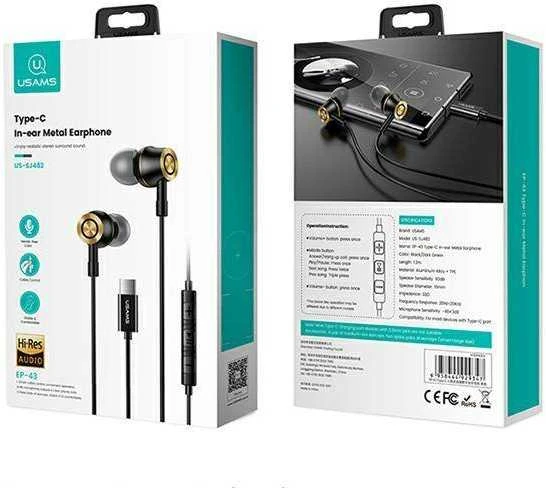 USAMS Stereo Ausinės EP-43 metal USB-C juodos spalvos HSEP4301