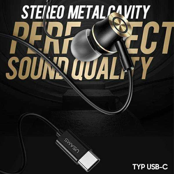 USAMS Stereo Ausinės EP-43 metal USB-C juodos spalvos HSEP4301