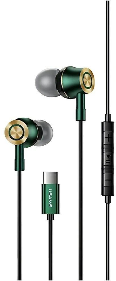 USAMS stereofoninės ausinės EP-43 metalinės USB-C žalios spalvos HSEP4302