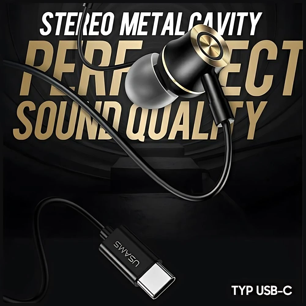 USAMS stereofoninės ausinės EP-43 metalinės USB-C žalios spalvos HSEP4302