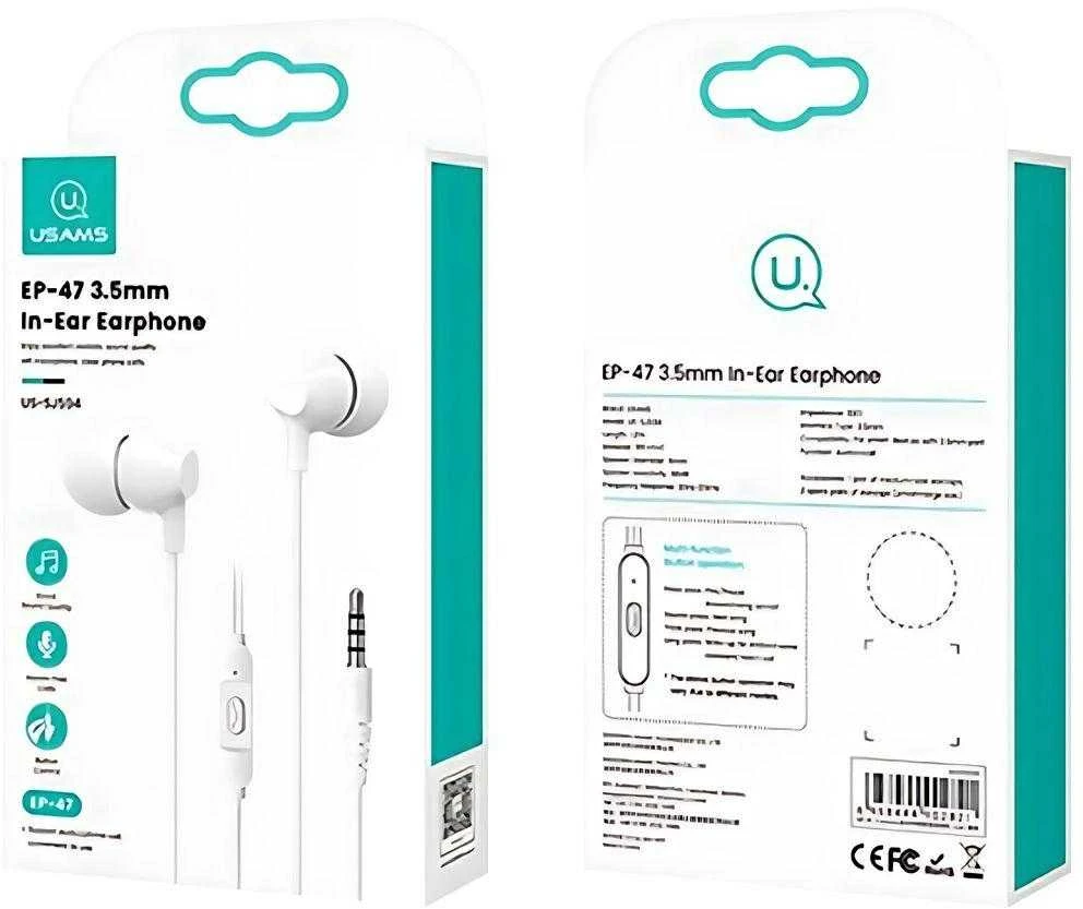 USAMS stereo ausinės EP-47 3.5mm baltos spalvos 1.2m HSEP4702 (US-SJ594)