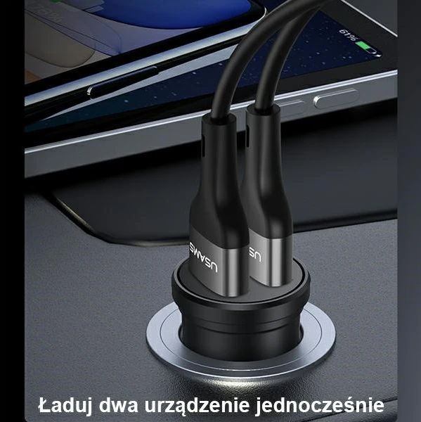 USAMS automobilinis įkroviklis 2xUSB 2.4A Mini juodas CC114TC01 (US-CC114)