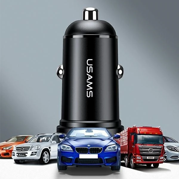 USAMS automobilinis įkroviklis 2xUSB 2.4A Mini juodas CC114TC01 (US-CC114)