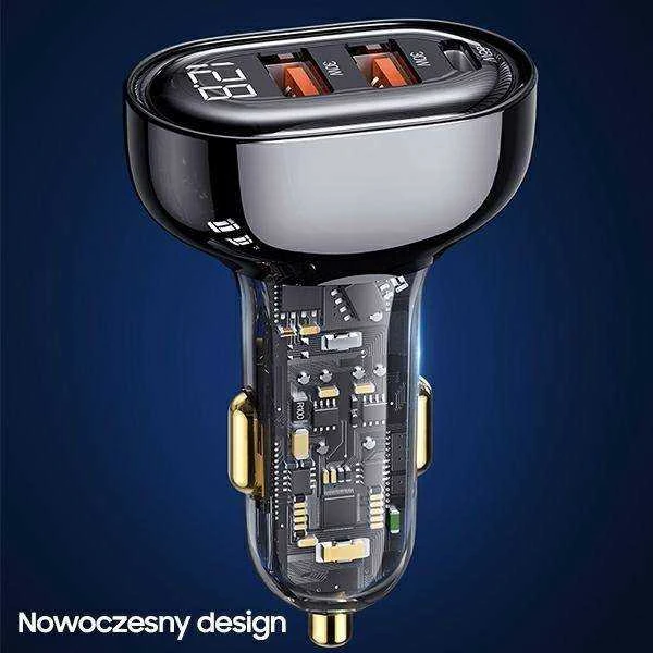 USAMS automobilinis įkroviklis 2xUSB+1xUSB-C 125W Fast Charge transparent mėlynas CC158CC02 (US-CC158)
