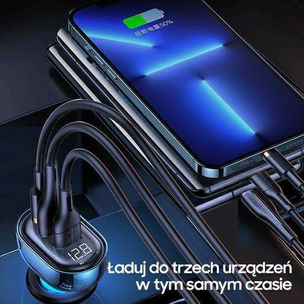 USAMS automobilinis įkroviklis 2xUSB+1xUSB-C 125W Fast Charge transparent mėlynas CC158CC02 (US-CC158)