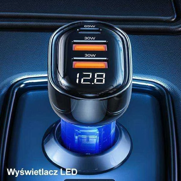 USAMS automobilinis įkroviklis 2xUSB+1xUSB-C 125W Fast Charge transparent mėlynas CC158CC02 (US-CC158)
