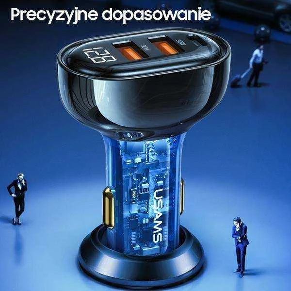 USAMS automobilinis įkroviklis 2xUSB+1xUSB-C 125W Fast Charge transparent mėlynas CC158CC02 (US-CC158)