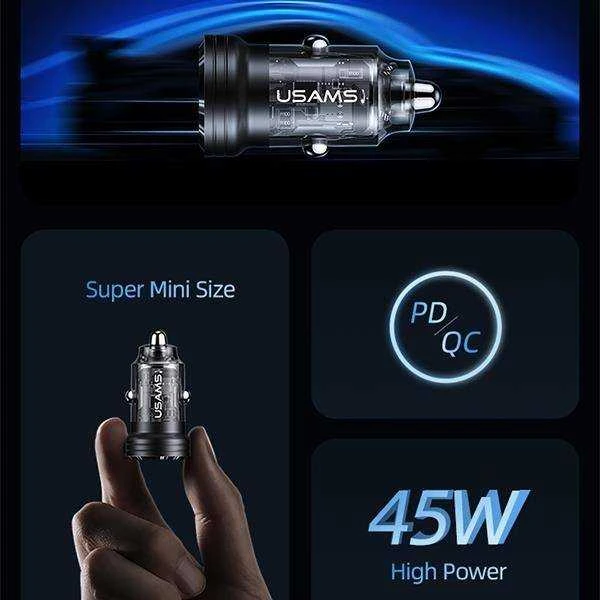 USAMS automobilinis įkroviklis C35 USB+USB-C 45W Fast Charge juodas CC175CC01 (US-CC175)