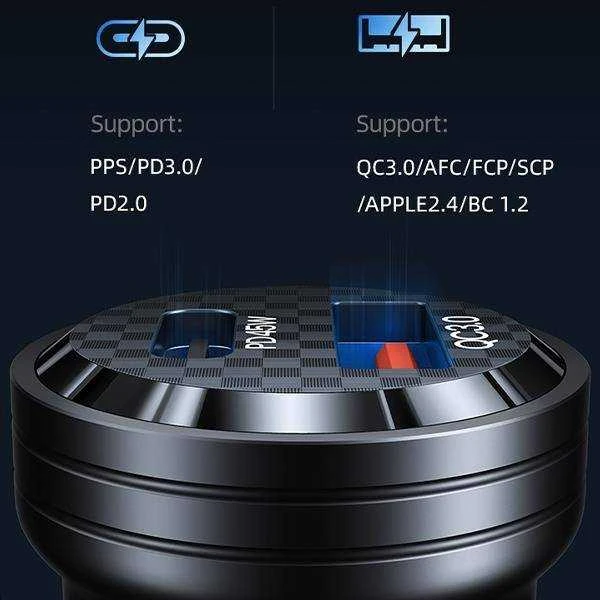 USAMS automobilinis įkroviklis C35 USB+USB-C 45W Fast Charge juodas CC175CC01 (US-CC175)