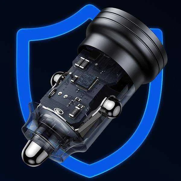 USAMS automobilinis įkroviklis C35 USB+USB-C 45W Fast Charge juodas CC175CC01 (US-CC175)