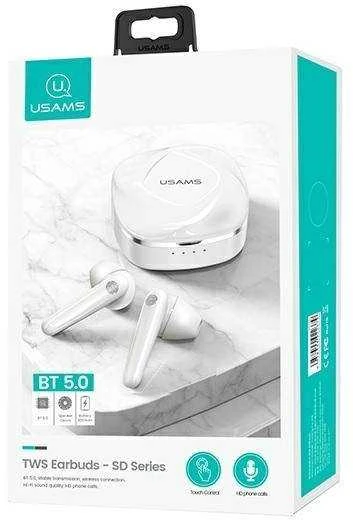 USAMS Bluetooth 5.0 TWS SD Series Belaidės ausinės baltos spalvos BHUSD01
