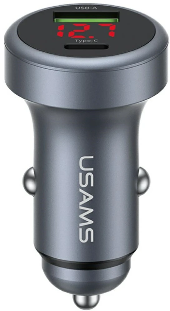USAMS CC327 automobilinis įkroviklis Aluminum 45W USB-A USB-C tarnish