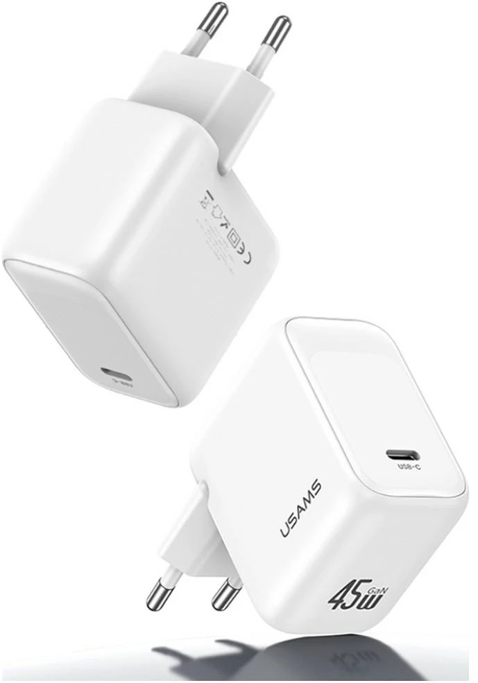 USAMS CC339 T76 45W GaN greitasis įkroviklis USB-C sieninis įkroviklis baltas