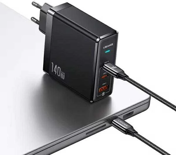 USAMS įkroviklis 2xUSB-C+1xUSB T52PD140W PD greito įkrovimo US-CC168 + U82 USB-C/USB-C US-SJ581 laidas