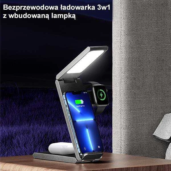 USAMS 3-in-1 Belaidis įkroviklis with lamp 15W juodos spalvos CD181WXC01 (US-CD181)