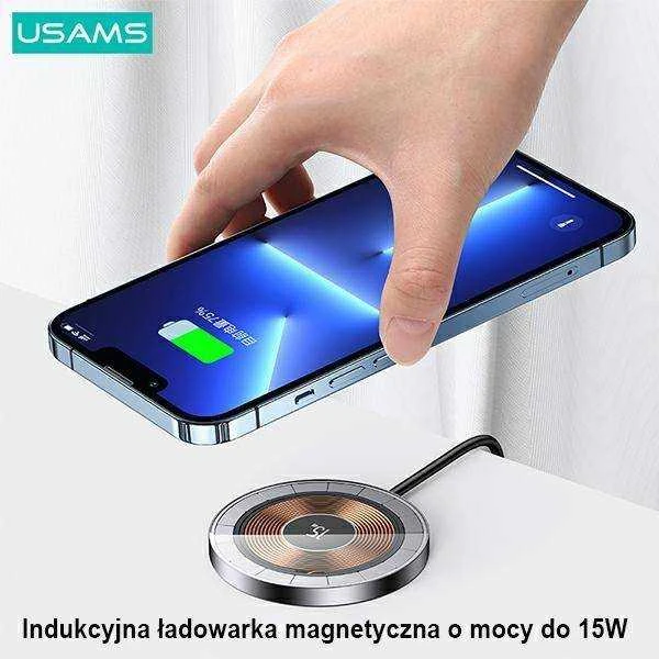 USAMS magnetic Belaidis įkroviklis 15W aliuminio juodos spalvos CD183CDX01