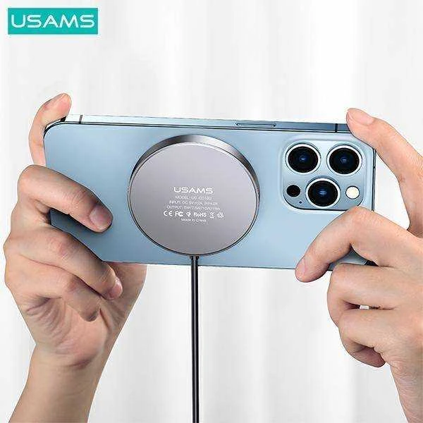 USAMS magnetic Belaidis įkroviklis 15W aliuminio juodos spalvos CD183CDX01