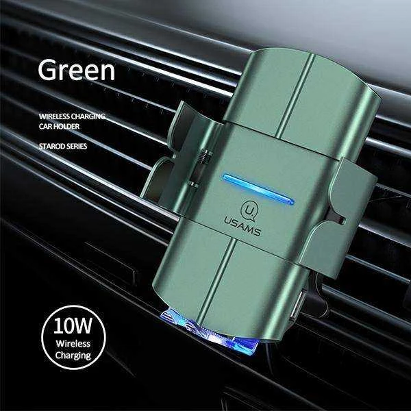 USAMS indukcinis laikiklis US-CD133 10W automatinis ventiliacijos grotelėms, žalios spalvos CD133ZJ02