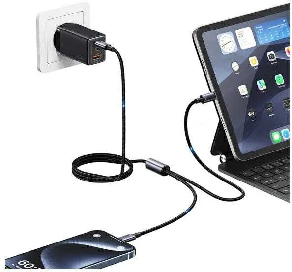 USAMS Kabelis 2in1 2xUSB-C 72W 1.2m Aluminum Alloy Data Kabelis Sufeng Series SJ740USB101 (US-SJ7