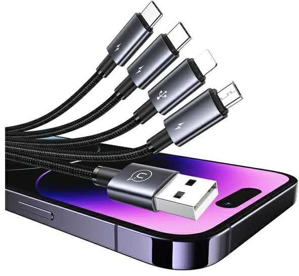 USAMS kabelis 4in1 2xUSB-C/Lightning/MicroUSB 15W 1.2m aliuminio lydinio duomenų kabelis Sufeng serijos SJ739US