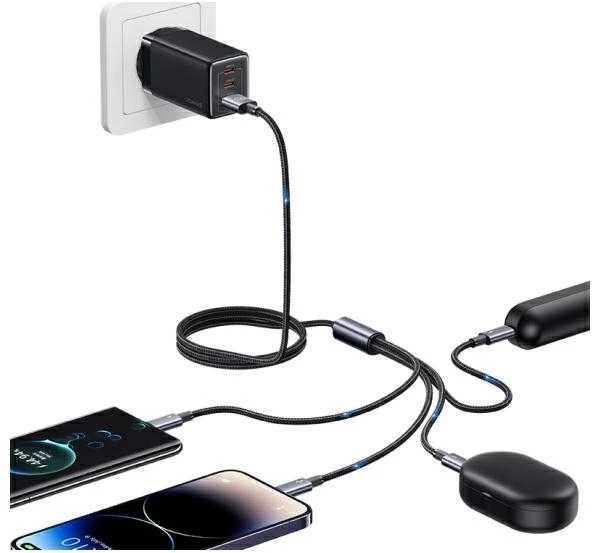 USAMS kabelis 4in1 2xUSB-C/Lightning/MicroUSB 15W 1.2m aliuminio lydinio duomenų kabelis Sufeng serijos SJ739US