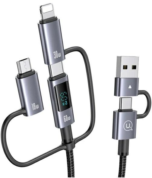 USAMS Kabelis 6in1 Fast charging 60W 1.2m Data Kabelis Digital dispay Aluminum Alloy Sufeng SJ71 Series