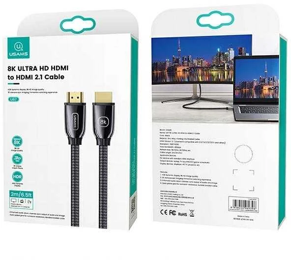 USAMS U67 HDMI-HDMI 8K Ultra HD kabelis 3m, juodas