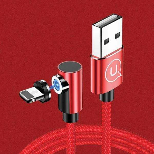 USAMS U54 magnetinis kampinis kabelis 1m, žaibo raudonas SJ444USB02 (US-SJ444)