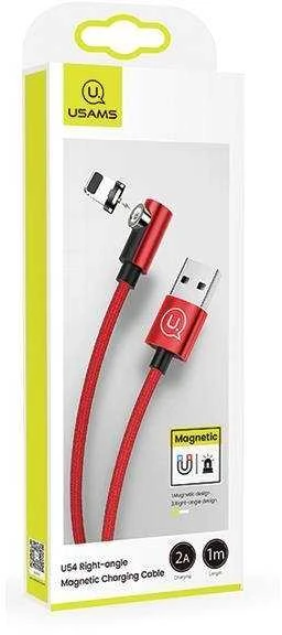 USAMS U54 magnetinis kampinis kabelis 1m, žaibo raudonas SJ444USB02 (US-SJ444)