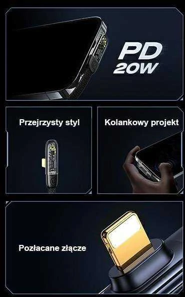 USAMS kampinis USB-C kabelis su „Lightning PD 20W“ greito įkrovimo „Iceflake“ serijos 1,2 m baltas SJ583USB02