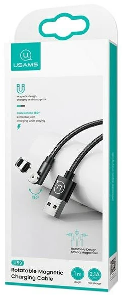 USAMS U59 Magnetic Lightning Kabelis 2.1A Fast Charge 1m Braided juodos spalvos SJ472USB01 (US-SJ472)