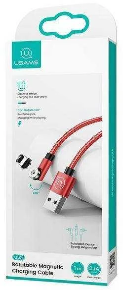 USAMS U59 magnetinis „Lightning“ laidas 2.1A greito įkrovimo 1m, pintas, raudonas SJ472USB02 (US-SJ472)