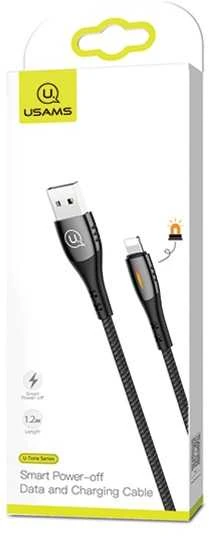 USAMS pintas U-Tone Lightning kabelis 1.2m su išjungimo funkcija 2A greito įkrovimo juodos spalvos SJ344USB01 (US-SJ344)