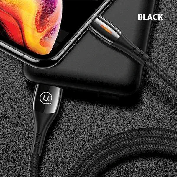 USAMS pintas U-Tone Lightning kabelis 1.2m su išjungimo funkcija 2A greito įkrovimo juodos spalvos SJ344USB01 (US-SJ344)