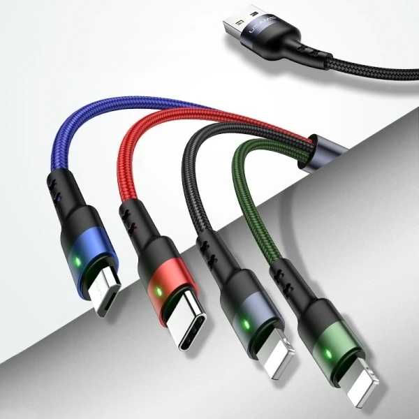 USAMS pintas U26 4-in-1 kabelis 3m 2A greito įkrovimo (2xLightning/microUSB/USB-C) SJ413USB01 (US-SJ413)