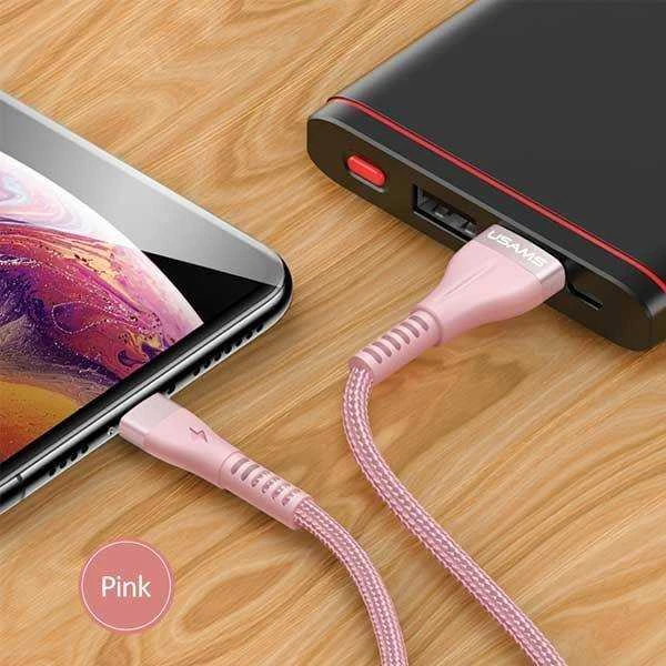 USAMS Kabelis pintas U33 lightning 1,2m2A Fast Charging rožinės spalvos SJ360USB03 (US-SJ360)