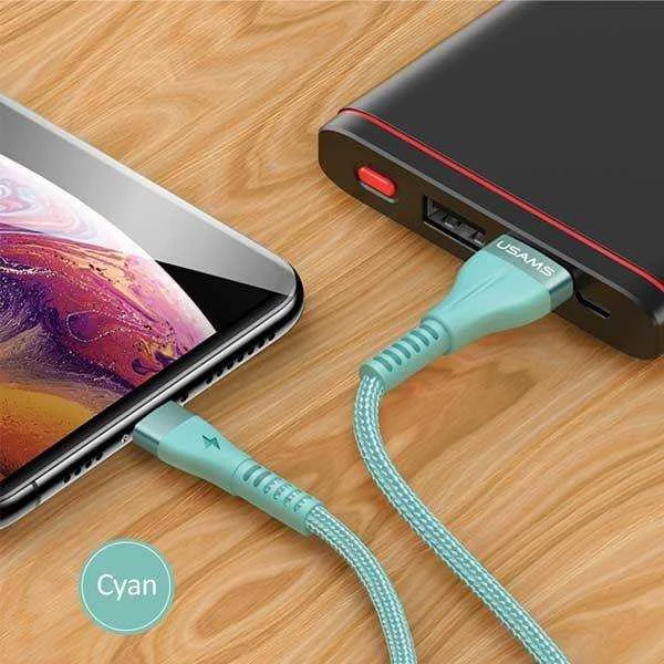 USAMS pintas U33 Lightning kabelis 1.2m 2A greito įkrovimo mėlynas SJ360USB02 (US-SJ360)