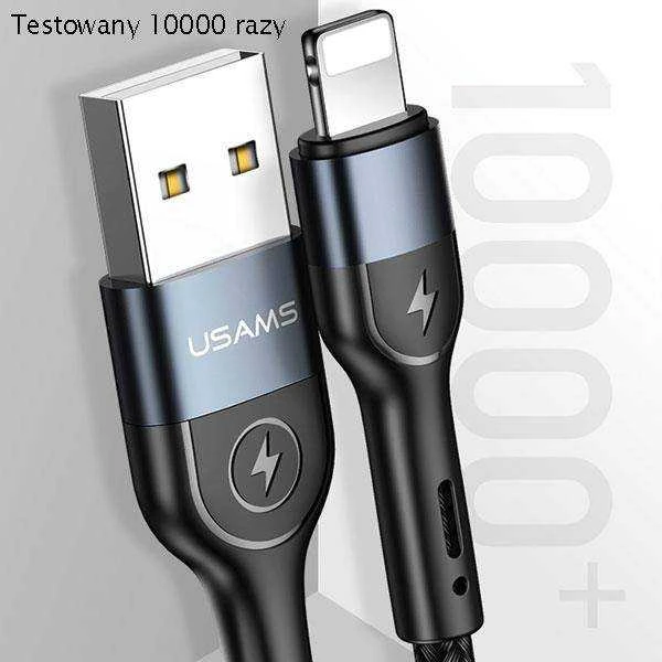 USAMS pintas U48 Lightning kabelis 1.2m 2A greito įkrovimo su LED juodos spalvos SJ423USB01 (US-SJ423)