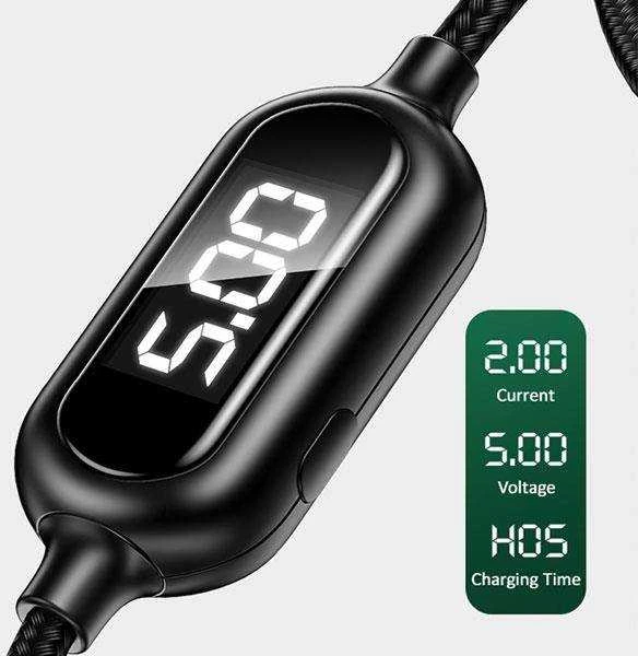 USAMS pintas U48 Lightning kabelis 1.2m 2A greito įkrovimo su LED juodos spalvos SJ423USB01 (US-SJ423)