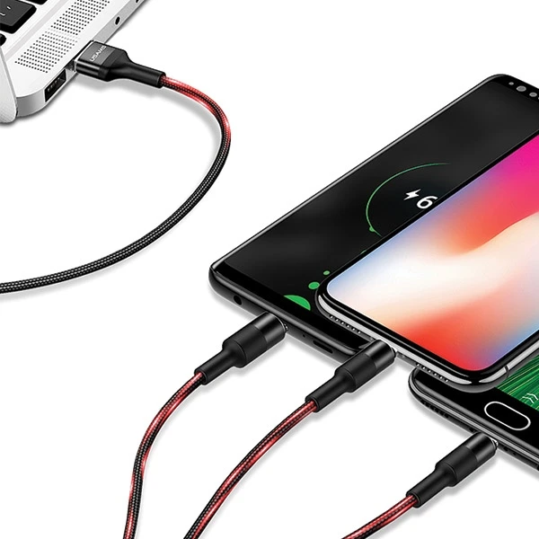USAMS Braided U5 3-in-1 Kabelis 1.5m 2A juodos spalvos (Lightning/microUSB/USB-C) SJ2193IN101 (US-SJ219)