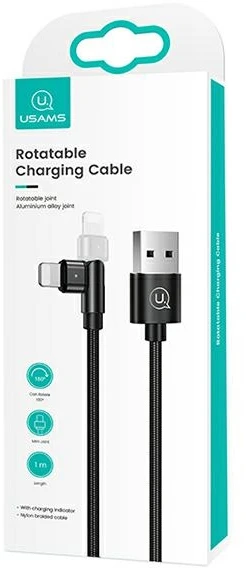USAMS Braided Rotating Kabelis U60 2A Lightning juodos spalvos 1m SJ476USB01 (US-SJ476)