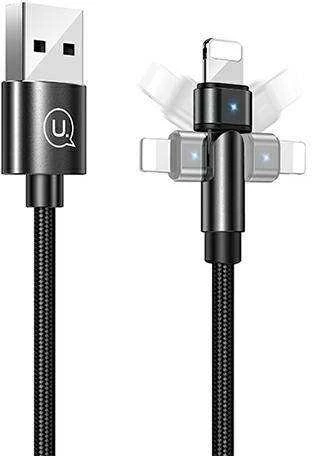 USAMS Braided Rotating Kabelis U60 2A Lightning juodos spalvos 1m SJ476USB01 (US-SJ476)