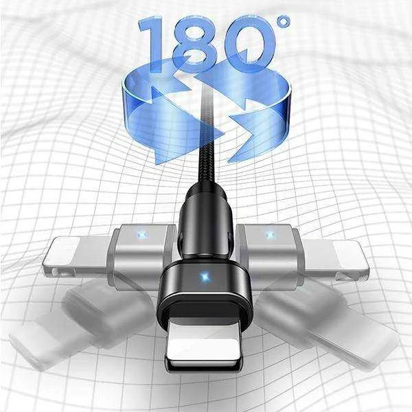 USAMS Braided Rotating Kabelis U60 2A Lightning juodos spalvos 1m SJ476USB01 (US-SJ476)