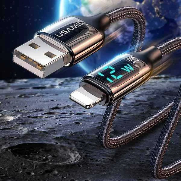 USAMS Braided Kabelis U78 Lightning 1.2m LED 2.4A Fast Charging sidabrinis juodos spalvos SJ543USB02 (US-SJ543)