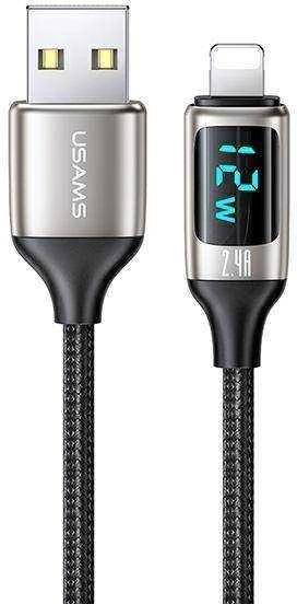 USAMS Braided Kabelis U78 Lightning 1.2m LED 2.4A Fast Charging sidabrinis juodos spalvos SJ543USB02 (US-SJ543)