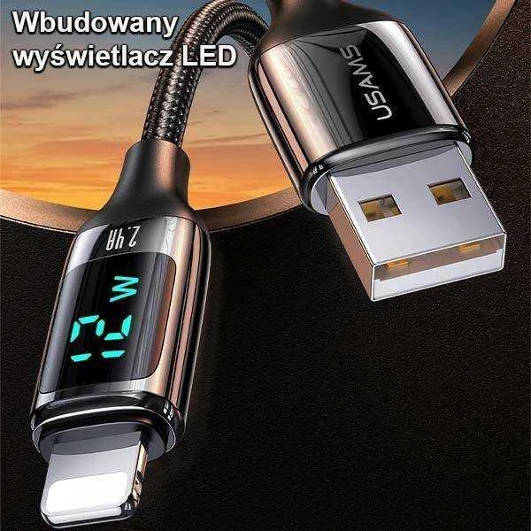 USAMS Braided Kabelis U78 Lightning 1.2m LED 2.4A Fast Charging sidabrinis juodos spalvos SJ543USB02 (US-SJ543)