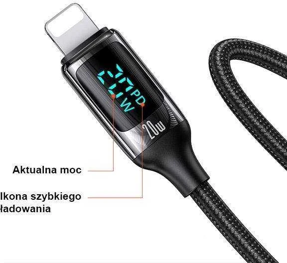USAMS pintas kabelis U78 USB-C į Lightning LED 1.2m 20W PD Fast Charge baltas SJ545USB02 (US-SJ)