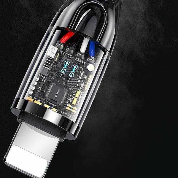 USAMS Braided Kabelis USB-C į Lightning Smart Power-off 20W PD Kabelis 1.2m juodos spalvos/juodos spalvos SJ518USB01 (US)