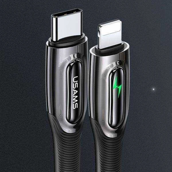 USAMS Braided Kabelis USB-C į Lightning Smart Power-off 20W PD Kabelis 1.2m juodos spalvos/juodos spalvos SJ518USB01 (US)