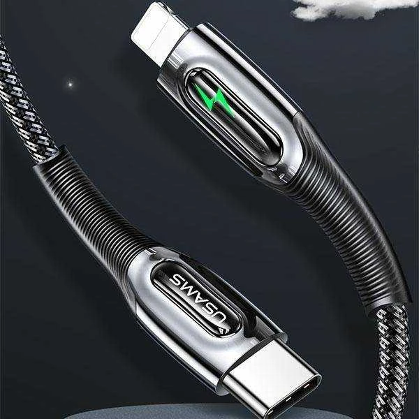 USAMS Braided Kabelis USB-C į Lightning Smart Power-off 20W PD Kabelis 1.2m juodos spalvos/juodos spalvos SJ518USB01 (US)